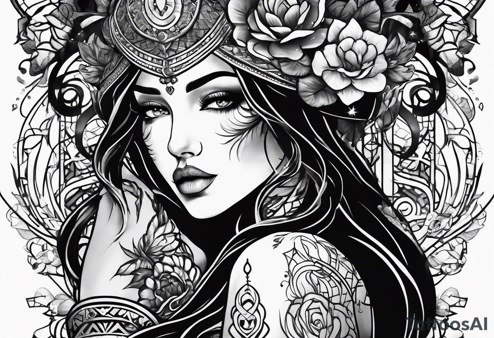 dark themed goddess struggling tattoo idea