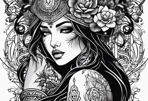 dark themed goddess struggling tattoo idea