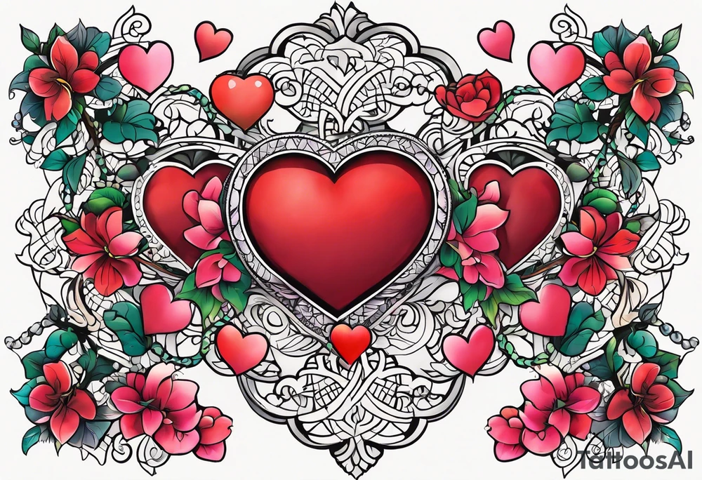 love love love love love love love connected into an armband by ivy leaves and nine hearts tattoo idea