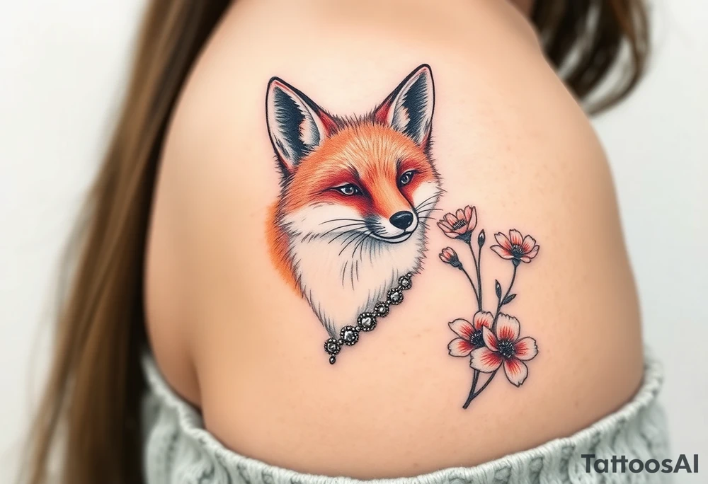 adult fox with jewelry smelling wild flowers tattoo idea