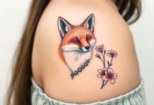 adult fox with jewelry smelling wild flowers tattoo idea