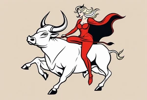 a blonde beautiful woman wearing devil costume rides a bull tattoo idea