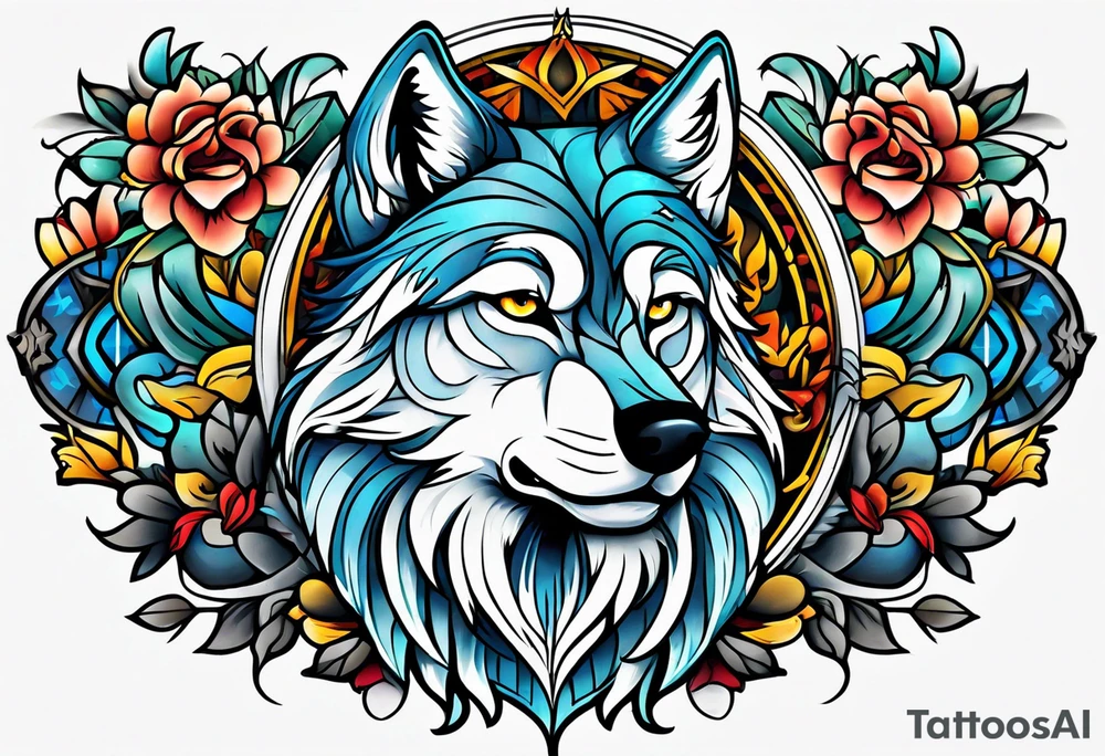 Neotraditional wolf tattoo idea
