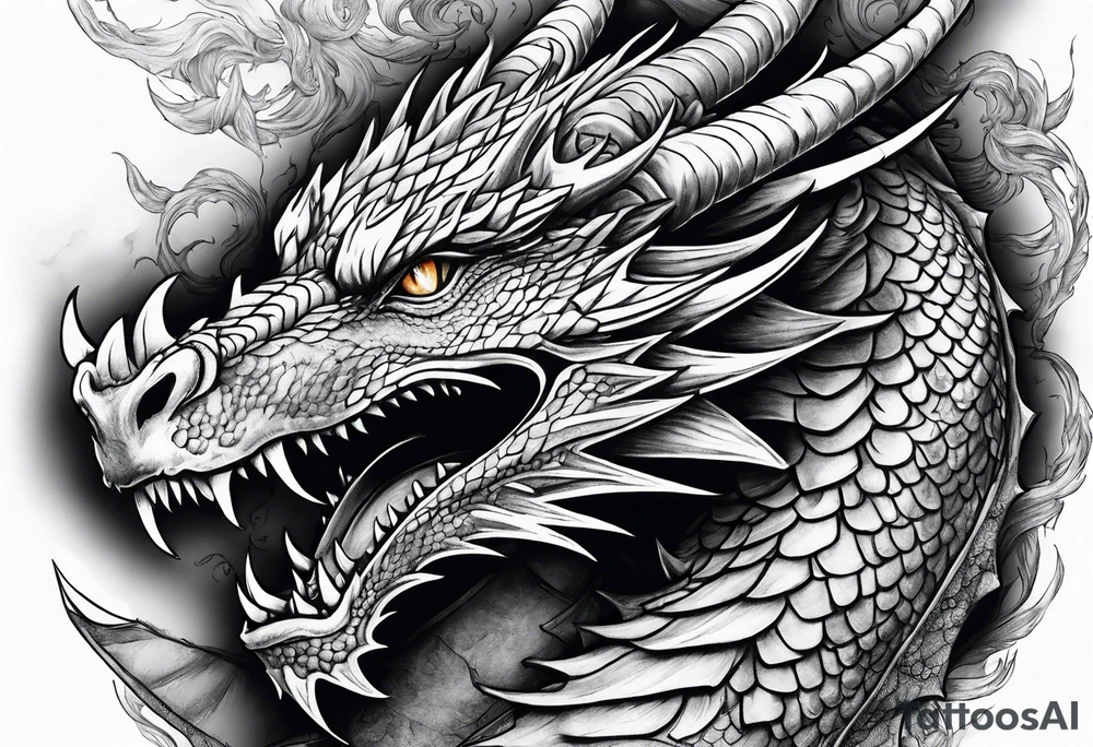 Dragon in battle with man portrait tattoo idea