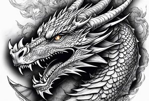 Dragon in battle with man portrait tattoo idea