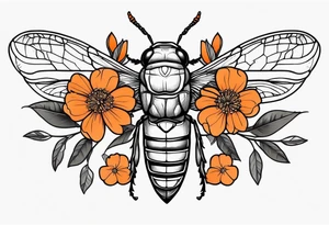 Neo traditional Cicada with orange flowers tattoo idea