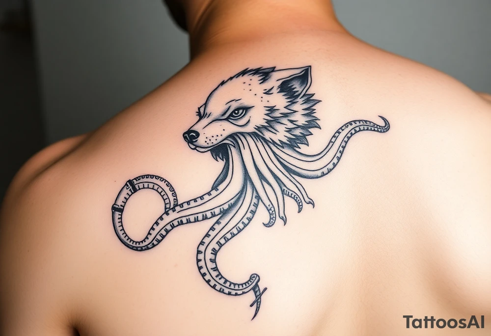 Fantasy Wolf octopus in the arm tattoo idea