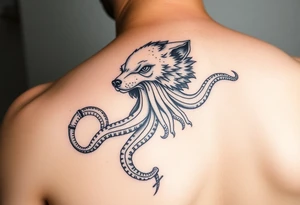 Fantasy Wolf octopus in the arm tattoo idea