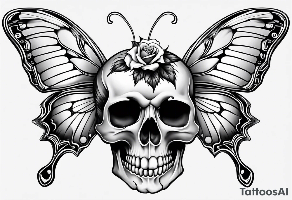 Skull bones butterfly on neck tattoo idea