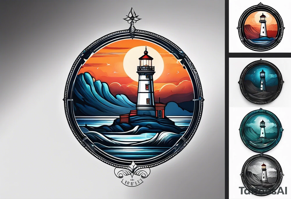 lighthouse,  circle framed, minimalism tattoo idea
