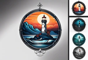 lighthouse,  circle framed, minimalism tattoo idea