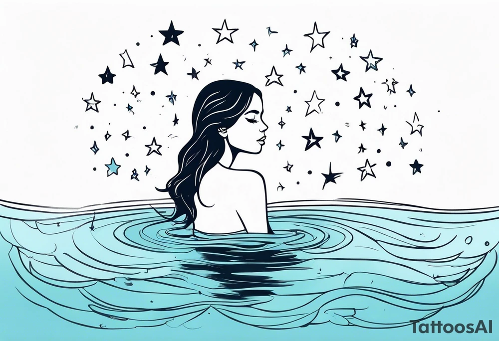 girl in water with stars above tattoo idea