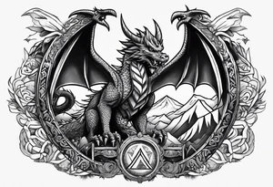 Valhalla sword shield  axe  dragon dragon
Valknut  ruins tattoo idea