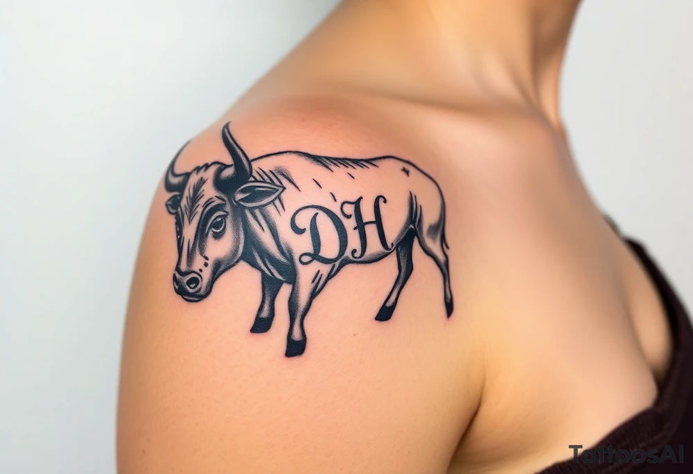 Bucking bull with initials DH on it tattoo idea