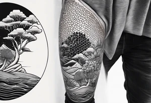 Honeycomb coast full leg sleeve male tattoo idea