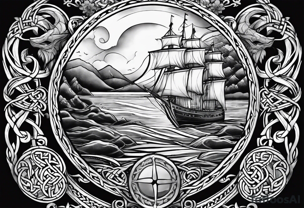 Celtic nautical scene, forearm, half sleeve tattoo idea