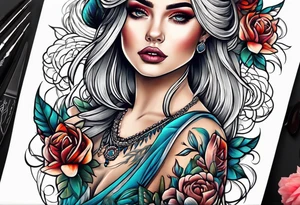 cara mujer neo tradicional tattoo idea