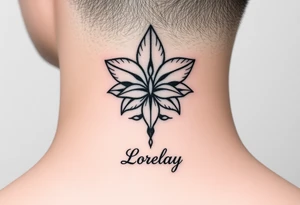 Crea un diseño significativo sobre la flor de bayahibe egipcia y que tenga el nombre escrito por de bajo del diseño el nombre de mi hermana Lorelay para la parte baja del bíceps tattoo idea