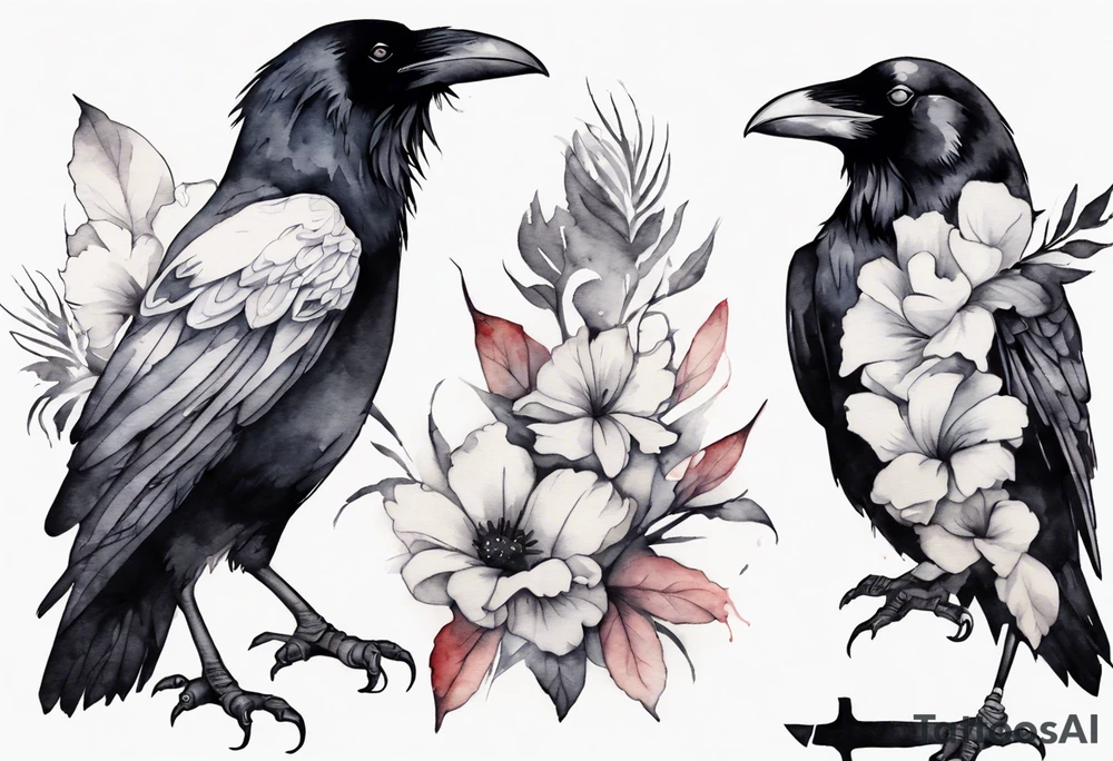raven wearing a white band tattoo idea