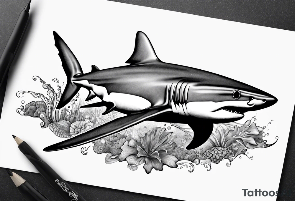 aerial view of a black tipped reef shark tattoo idea