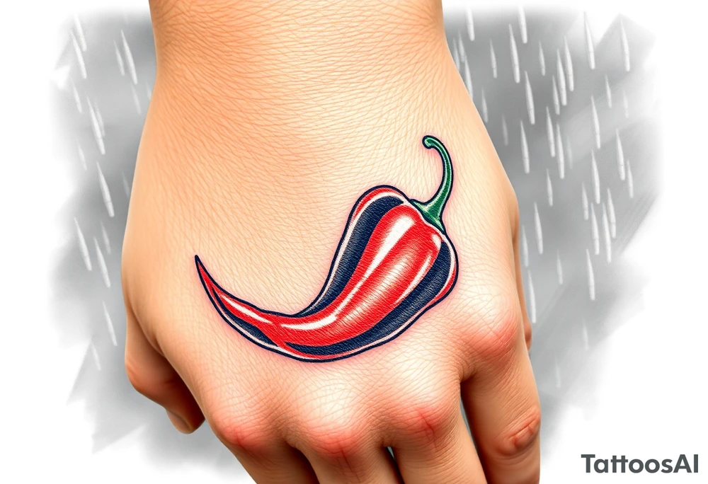 Chili pepper with flames and raining bullets in the background tattoo idea