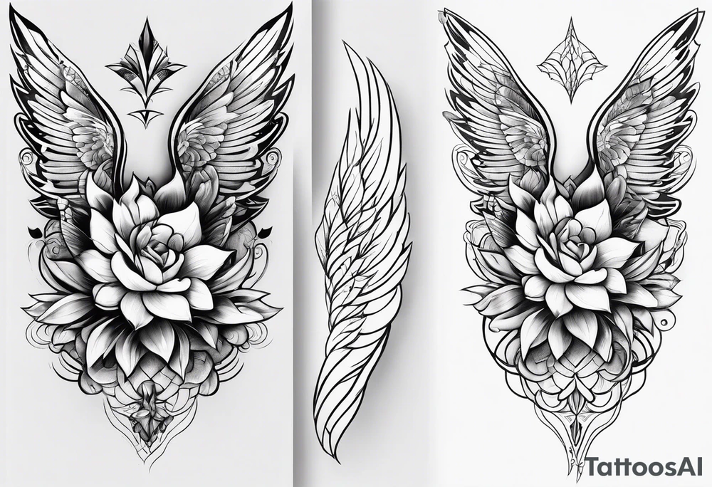 Flower tattoo with wings for full arm sleeve tattoo idea