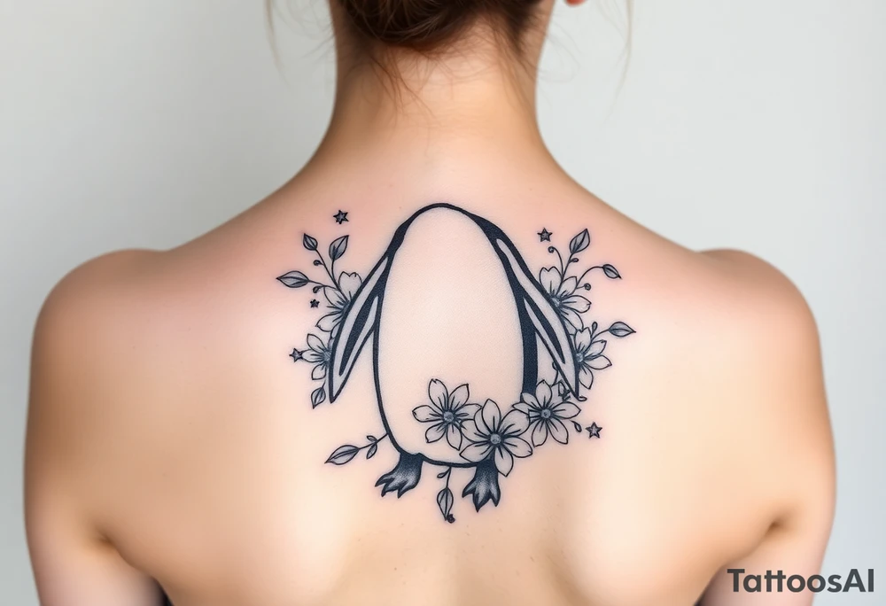 Penguin with stars and flowers black ink
Matching w someone tattoo idea