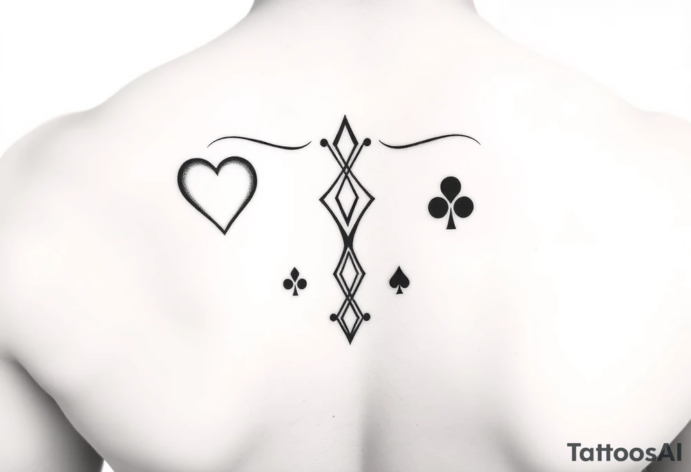 I want Hearts, Diamonds, Clubs, and Spades as a metric design

 as a tattoo on the back of my forearm tattoo idea
