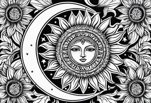 Sunflowers sun and moon tattoo idea