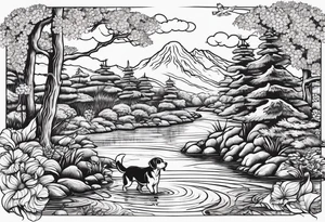 River swamp with beagles squirrel hunting tattoo idea