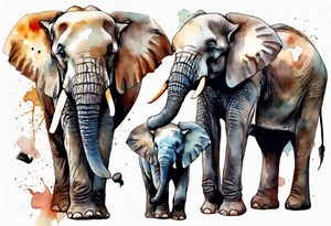 family of elephants including a mom and dad, 4 children, one of which is deceased. tattoo idea