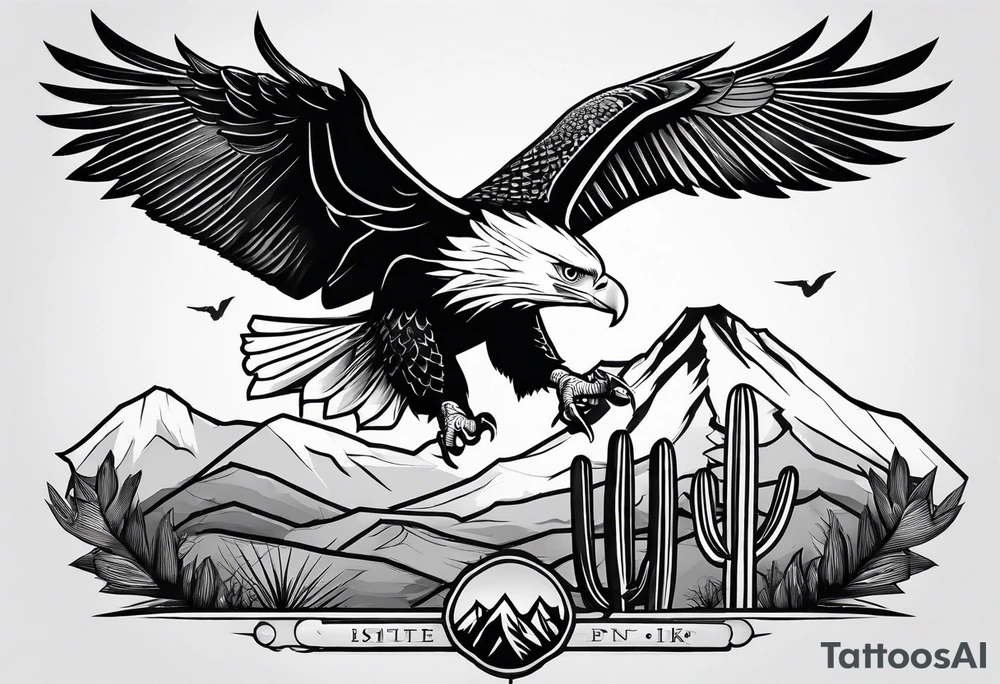 Mountains,  cactus, eagle, forearm tattoo idea