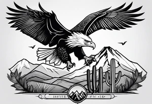 Mountains,  cactus, eagle, forearm tattoo idea