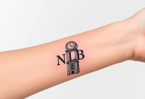 clock tower with the the word NLB tattoo idea