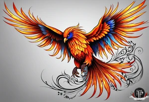 russian firebird phoenix in-flight with very long fancy tail "Isaiah 43: 18-19" tattoo idea