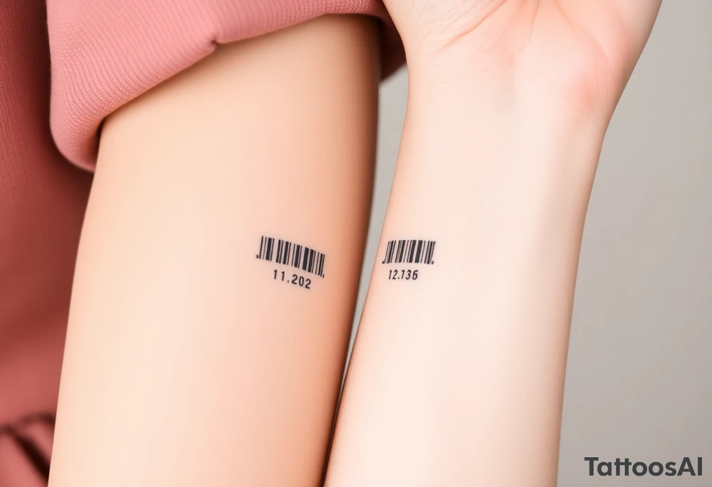 A sleek, minimalist barcode with the couple’s wedding date hidden in the numbers, symbolizing a love marked in time tattoo idea