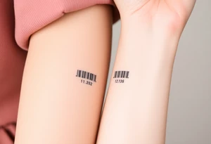 A sleek, minimalist barcode with the couple’s wedding date hidden in the numbers, symbolizing a love marked in time tattoo idea