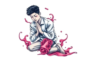 Handsome Asian young guy is standing on his knees apologising tattoo idea