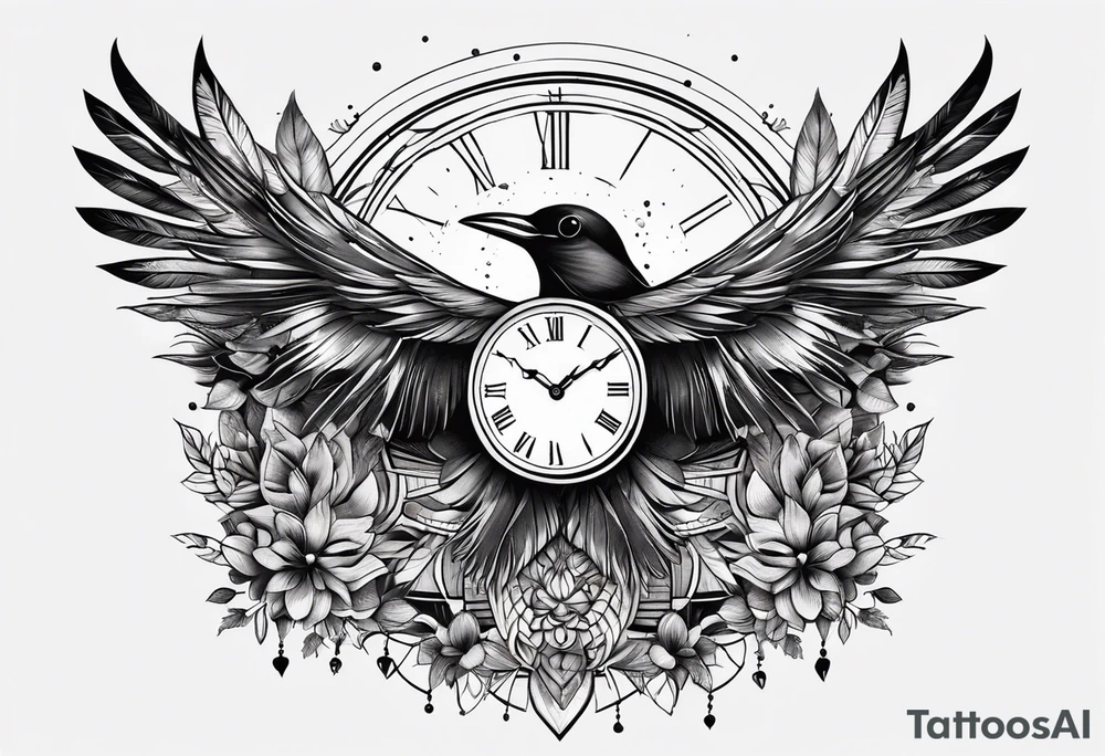 a bird clock but the bird's feathers are falling wich represents the fugacity of time tattoo idea