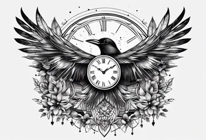 a bird clock but the bird's feathers are falling wich represents the fugacity of time tattoo idea