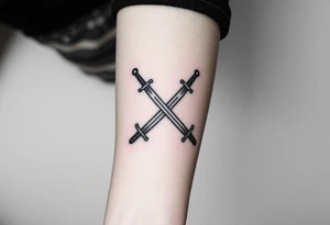 Powerful swords that are straight and only 2 of them crossing or laying flat tattoo idea