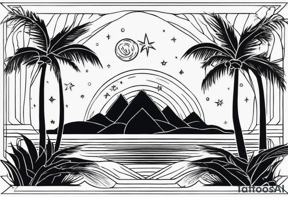 comets and palm trees tattoo idea