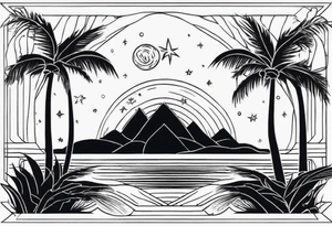 comets and palm trees tattoo idea