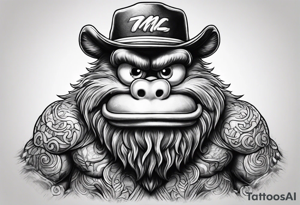 Funny gym monster similar to Elmo tattoo idea