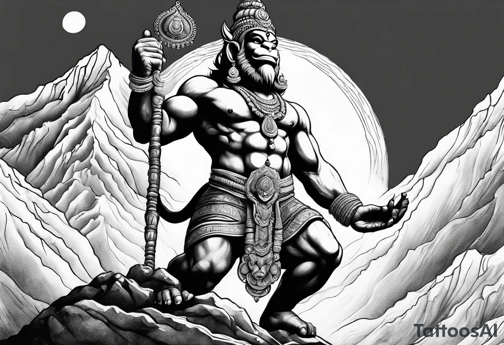 Hanuman lifting the mountain with his hand tattoo idea