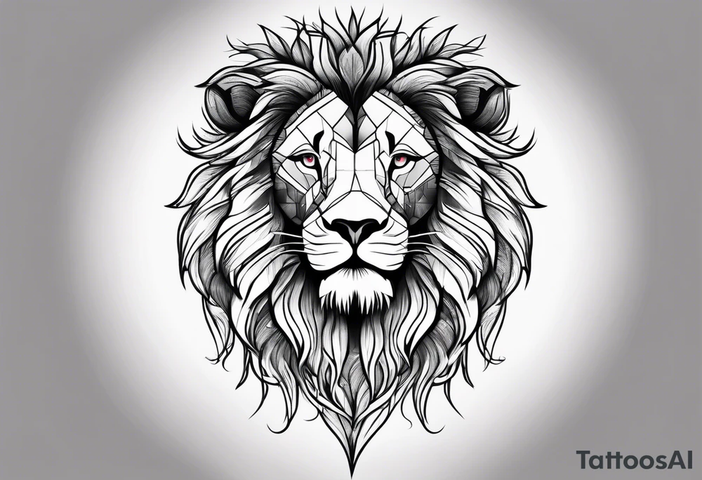 Full Tree with roots turns into lion head tattoo idea