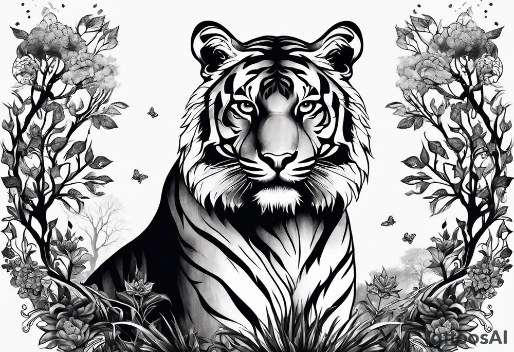 Tree of life with a tiger and a crown tattoo idea