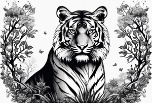 Tree of life with a tiger and a crown tattoo idea