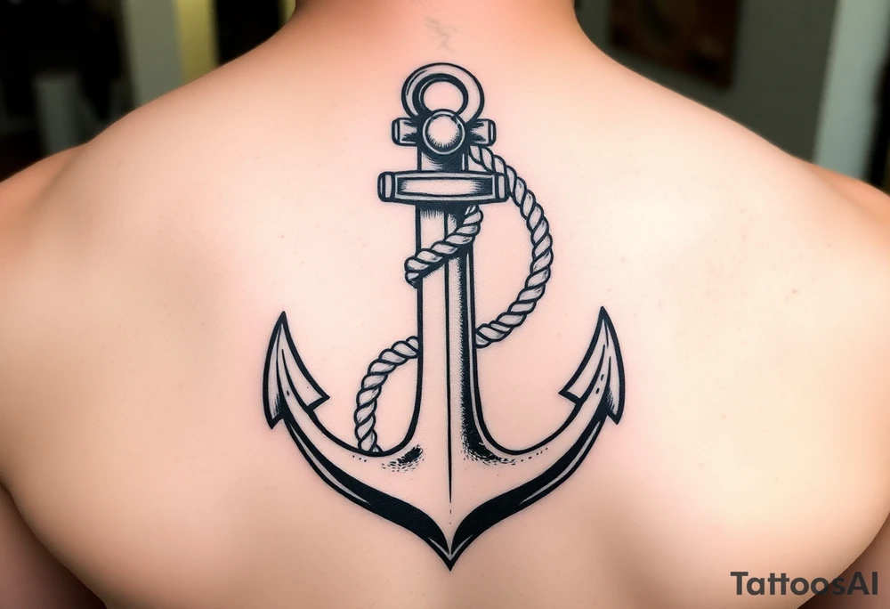 weathered anchor wrapped in nautical rope with sea waves tattoo idea