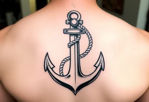 weathered anchor wrapped in nautical rope with sea waves tattoo idea